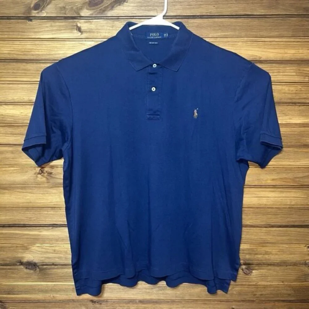 Ralph Lauren Polo Shirt Men 2XB Navy Blue Pima Soft Touch Short Sleeve Pony Logo